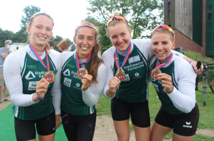 Viererkajak Damen: Gesine Ragwitz, Katinka Hofmann, Sarah Brüßler & Xenia Jost gewinnen DM-Titel im Viererkajak über 500 Meter. Letzter Erfolg der Rheinbrüder liegt sechs Jahre zurück